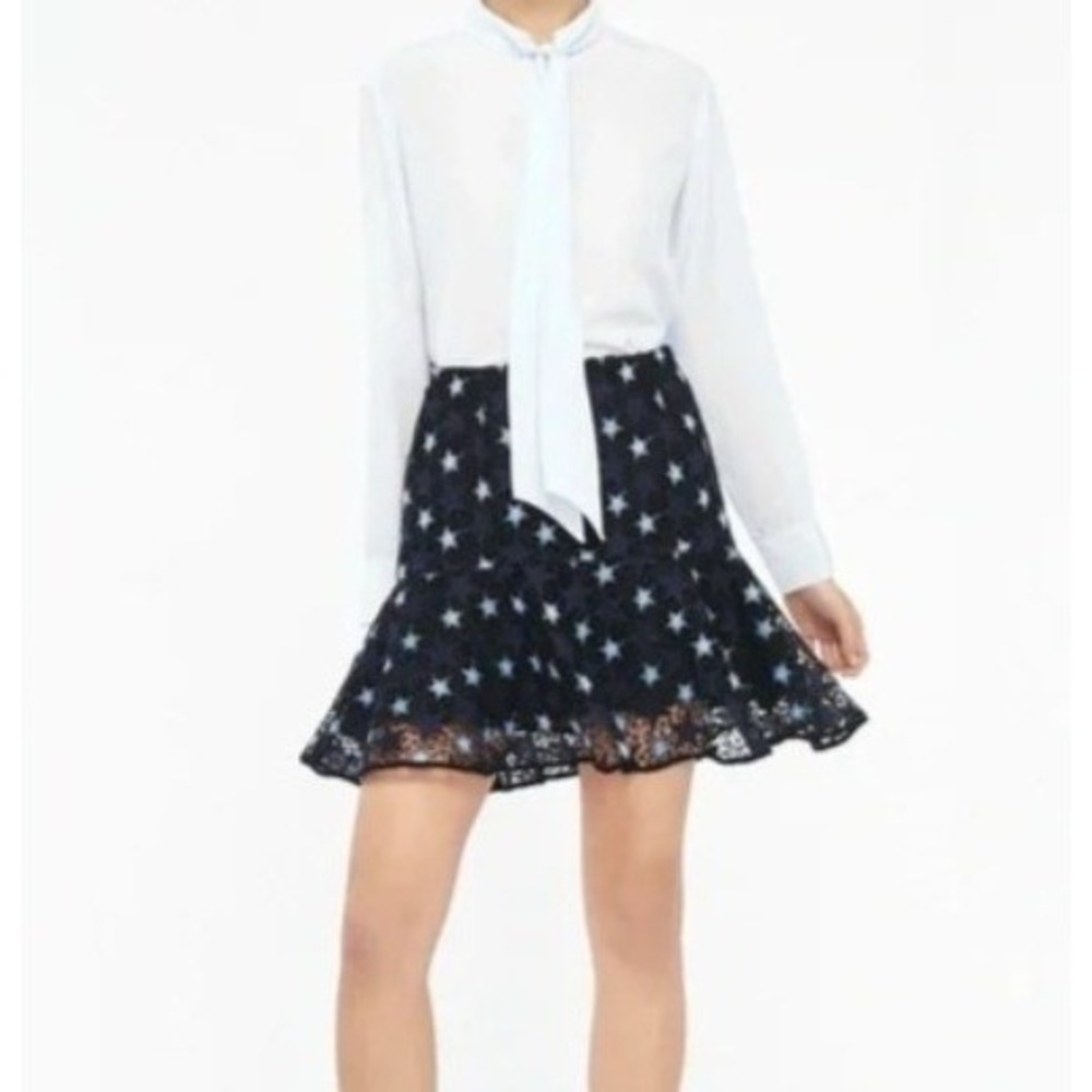 Sandro Paris Womens lace Star Print Mini Skirt in Navy Blue Size large Academia
